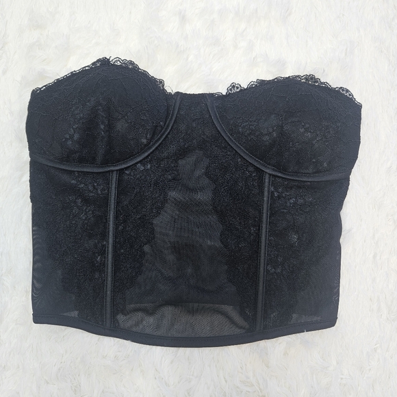 Beige Botany Sheer Lace Corset Tube Top. - Picture 1 of 9